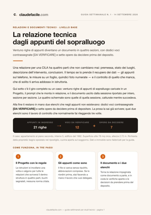 Prima pagina della guida settimanale: Il computo metrico partendo dalle voci che riusi ogni volta.