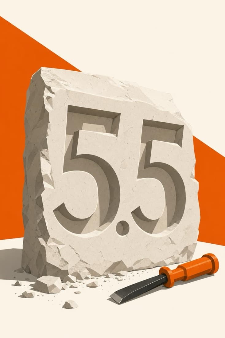 Il numero 5.5 scolpito in un blocco di pietra: copertina dell'articolo su Claude Opus 5.5