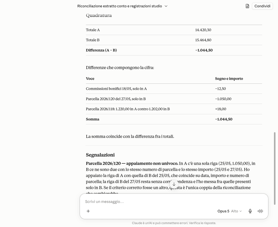 La quadratura fra estratto conto e registrazioni: le differenze elencate una per una e la loro somma